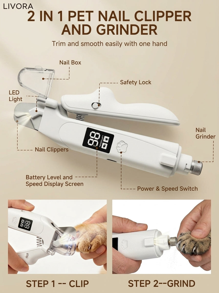 LIVORA 2-in-1 LED Pet Nail Clipper & Grinder
