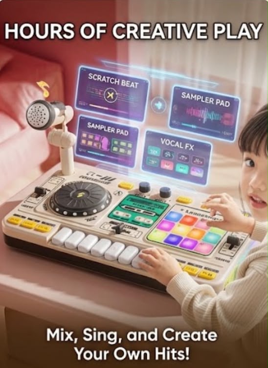 Ребёнок играет на DJ-контроллере